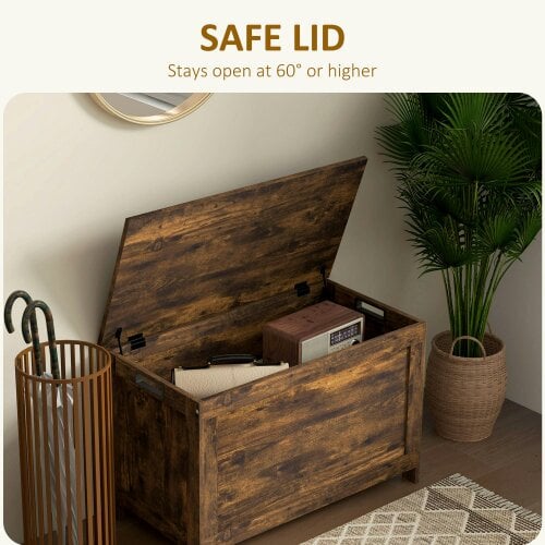 Wyld Haus Vesoka Sake Rustic Brown Wooden Storage Chest With Safety Hinges 76 x 40 x 48 cm