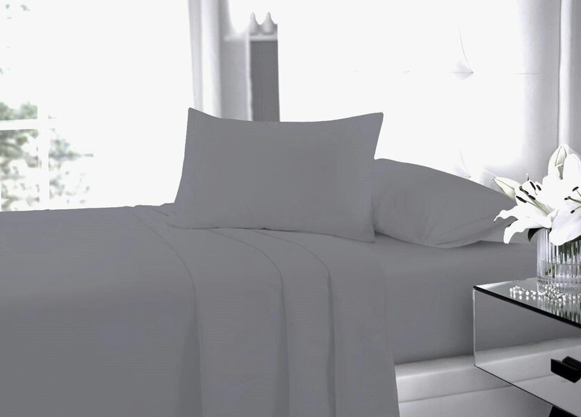 Night Zone Polycotton Sheet Set – Fitted Sheet, Flat Sheet & Pillowcases Easy Care Bedding - Grey