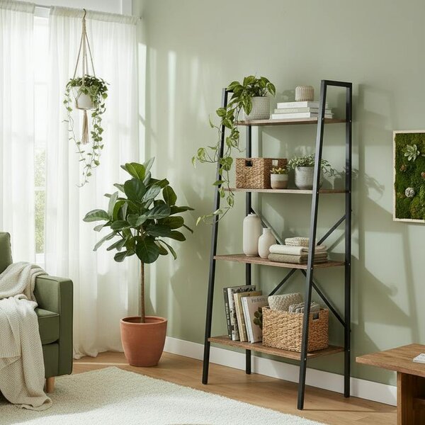 Wyld Haus Tanile Metal And Wood Rustic Brown And Black 4 Tier Ladder Bookshelf