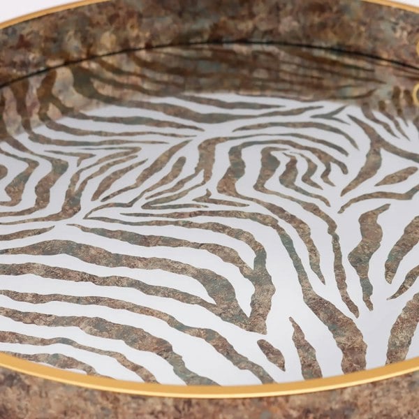 Maison des Cadeaux Round Zebra Print Tray and Drink Coasters Set