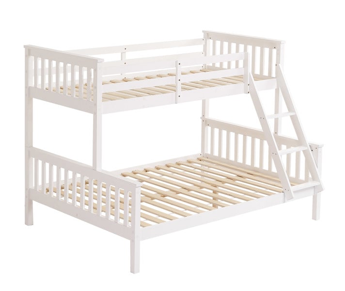 Mission TM Hannah White Single Over Double Bunk Bed, Solid Pine Frame with Guardrails, Sleeps Three
