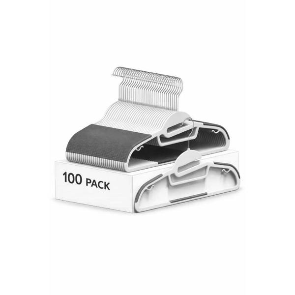 Dyzi 100 Pack White Plastic Coat Hangers Non Slip Heavy Duty