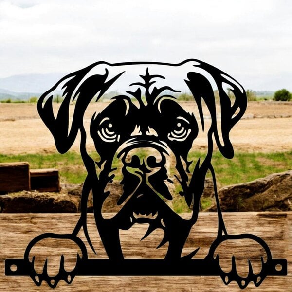 EDH Door Hardware Metal Boxer Peeking Dog Silhouette – 26cm x 32cm | Durable Outdoor & Indoor Wall Art for Garden, Fence, or Home Décor