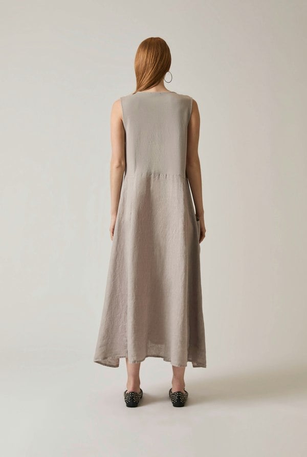 Taupe linen maxi dress sleeveless ankle length