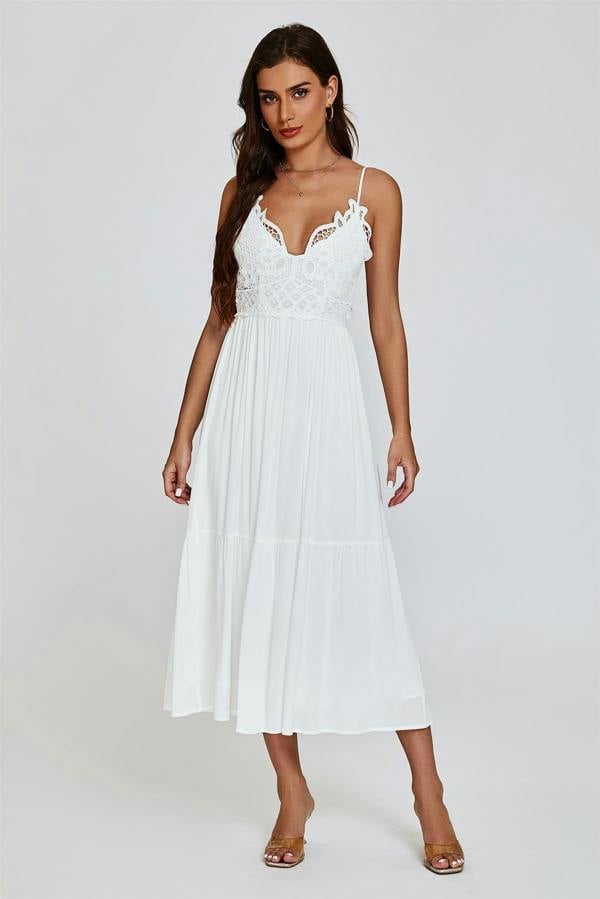 FS Collection Lace Top Maxi Dress In White