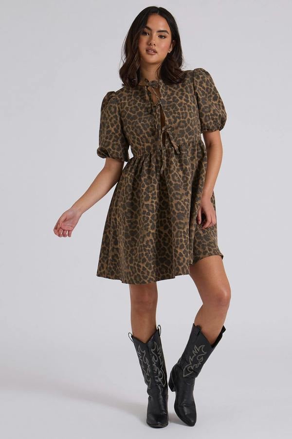 Urban Bliss Leopard Tie Front Smock Dress