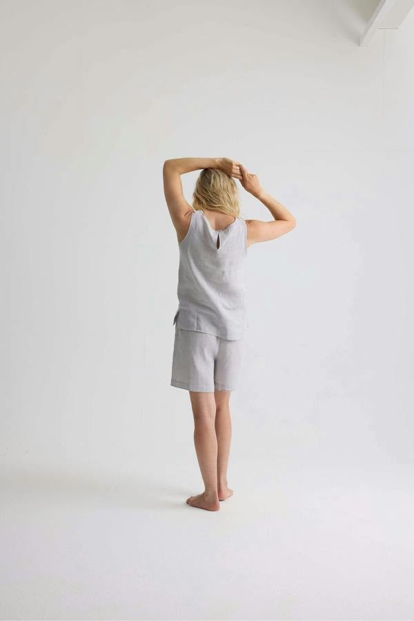 Pretty You London Relaxed Linen Vest In Harbor Mist