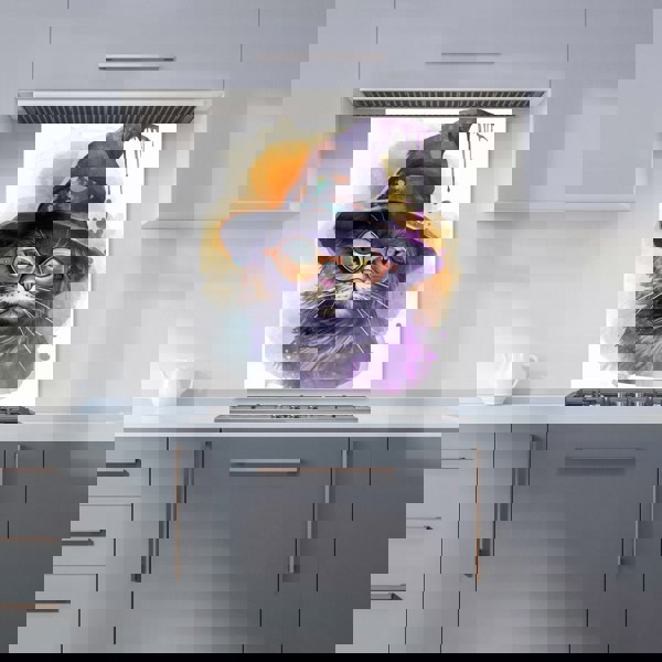 Warren Reed - Designer Splashart Cat In A Witches Hat Kitchen Splashback