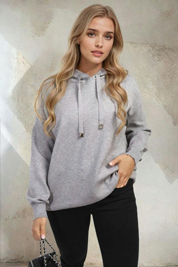 Mikayla Back Heart Print Knitted Hoodie - Grey