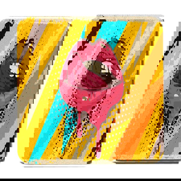 Benjamin Tate Design Pink, red lips, mouth and tongue icon on pop art retro vintage colorful background (Coaster)