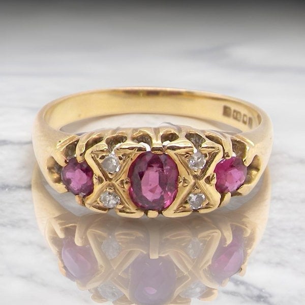 vintage style ruby and diamond ring