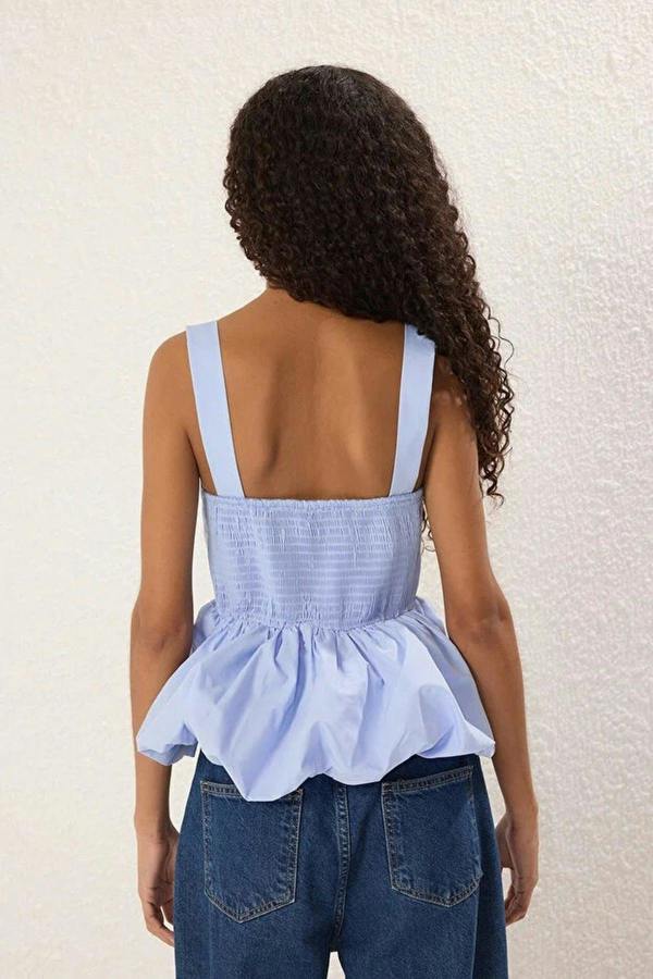 WOVCOR Square Neck Peplum Blouse