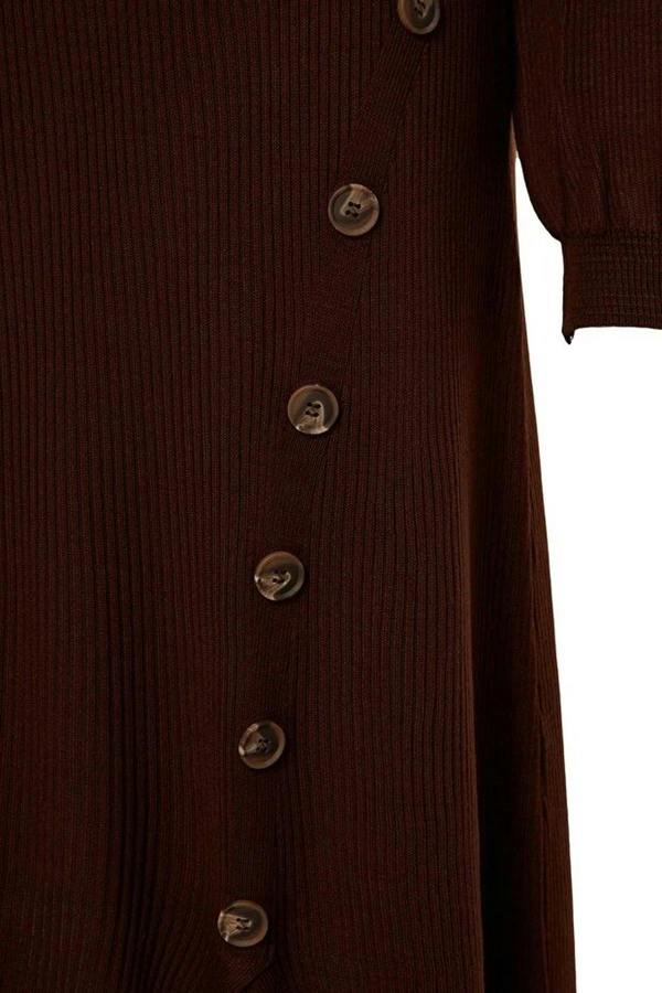 WOVCOR Button Detail Slit Knit Dress