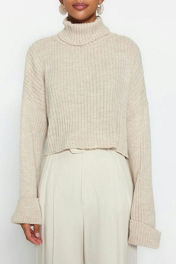 WOVCOR Crop Basic Knit Sweater