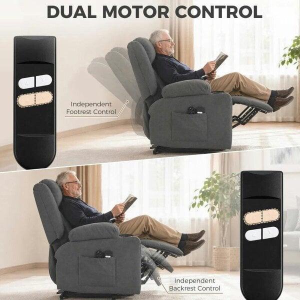 Dual Motor Recliner Chair, 55° Electric Lift Chair for Elderly, Recliner Armchair with Massage and Heat, Dark Grey