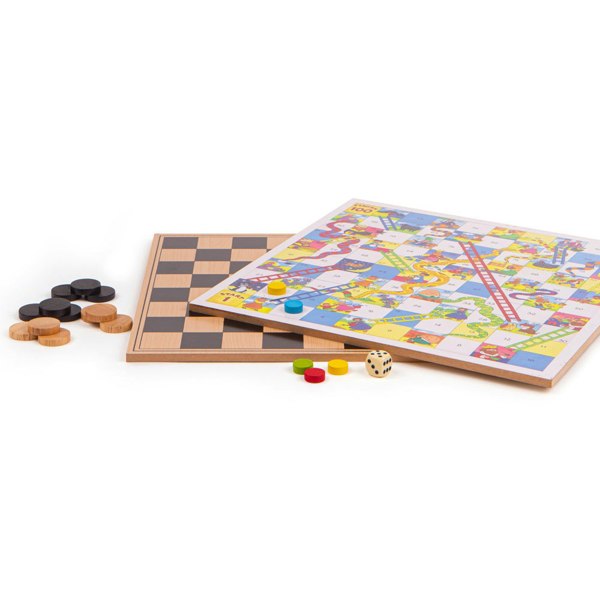 Bigjigs Toys Wooden Games Compendium - Collection of 4 Classic Wooden Games