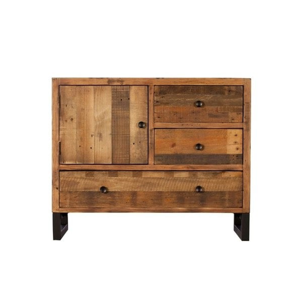 reclaimed wood narrow sideboard on white background