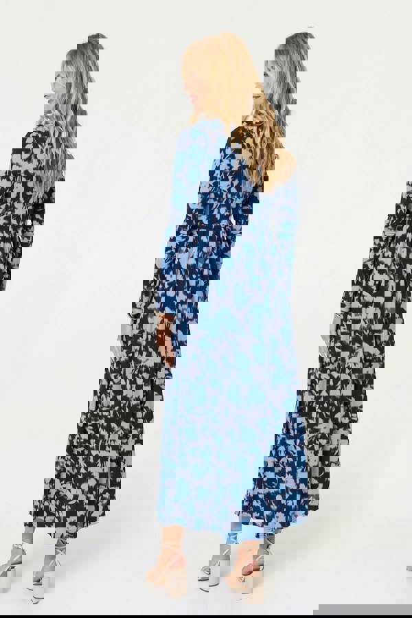 Blue | Floral Long Sleeve Jersey Maxi Dress
