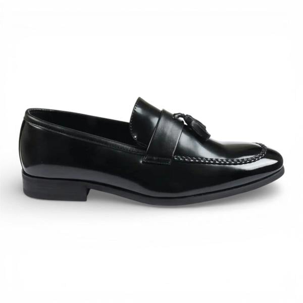 Dolcetto Mens Olive Tassel High-Gloss Patent Faux Leather Formal Loafers Shoes