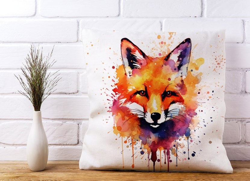 Warren Reed Watercolour Splashart Fox Face Cushions