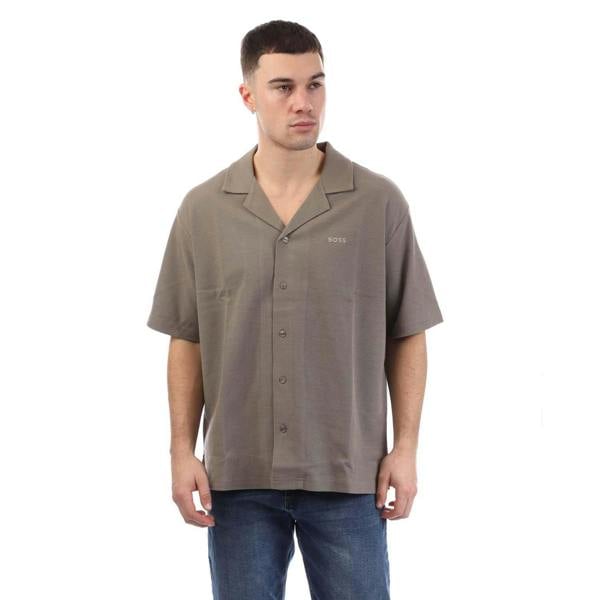 Boss Mens Waffle Knitted Shirt - Beige - 