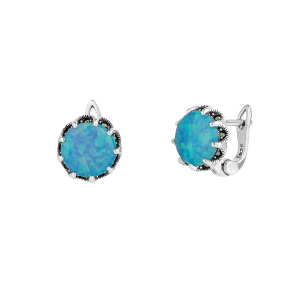 Spero London Round Opal High Quality Sterling Silver Earrings