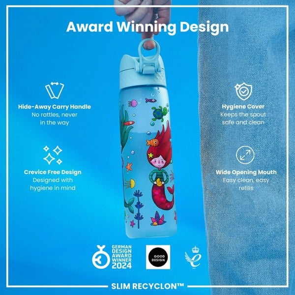 ION8 Leak Proof Slim Water Bottle, Recyclon, Mermaids, 500ml (18oz)