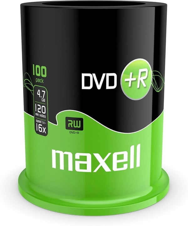 Maxell DVD+R 4.7 GB 16X 120 Min Video – 100 Pack