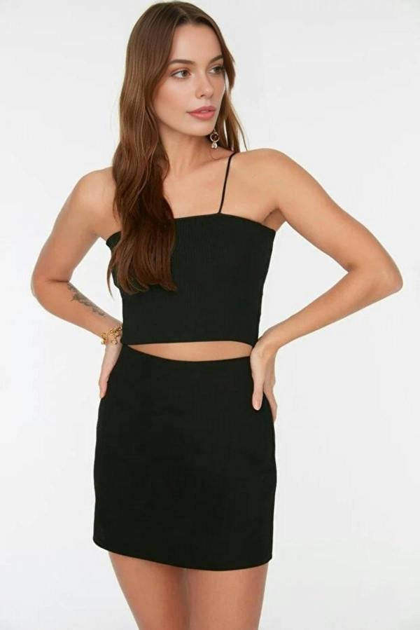 WOVCOR High Waist A-line Mini Woven Skirt