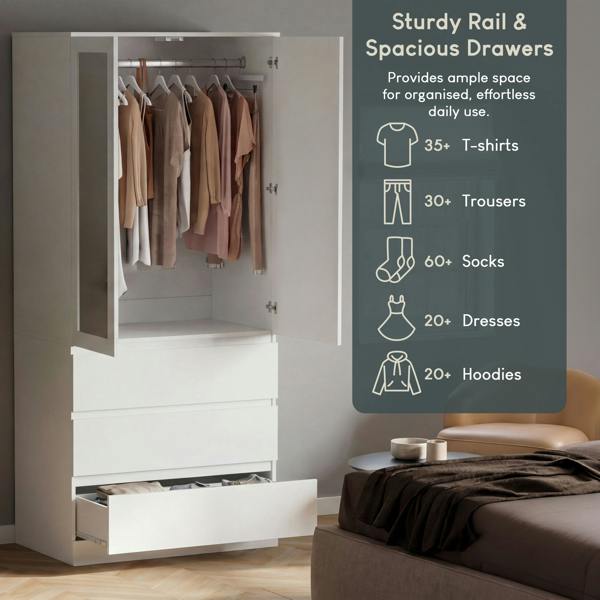 Vida Designs Denver 2 Door 3 Drawer Mirrored Wardrobe