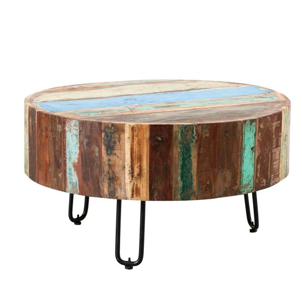 Wyld Haus Seattle Reclaimed Wood and Metal Drum Coffee Table