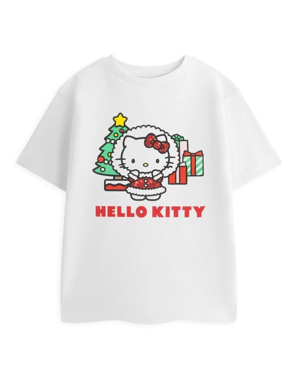 Hello Kitty Girls White Glitter Short Sleeved T-Shirt