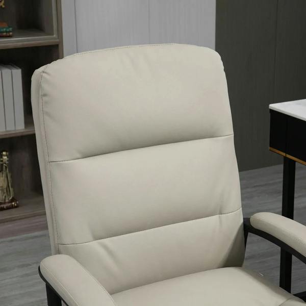 Light grey PU leather office chair backrest with smooth padded upholstery