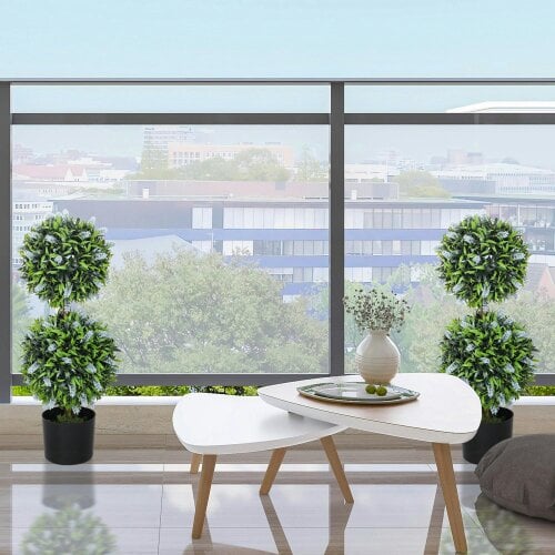 Wyld Haus Mazifi Set Of 2 Artificial Lavender Flower Ball Trees In Pots H8 70cm Blue