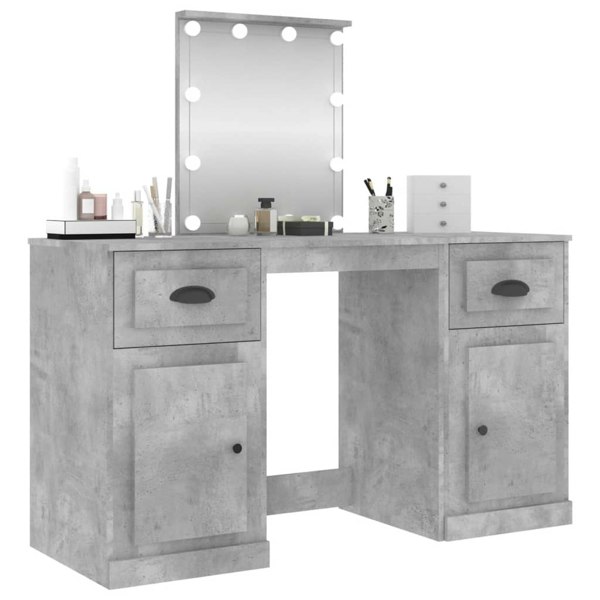Berkfield Dressing Table with LED Concrete Grey 130x50x132.5 cm