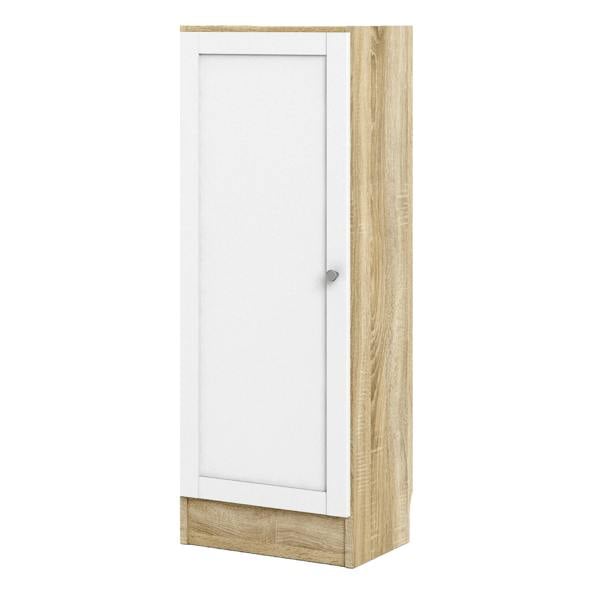 Furniture To Go Basic Low Narrow Storage Cabinet in Oak (2 Shelves) with White Door