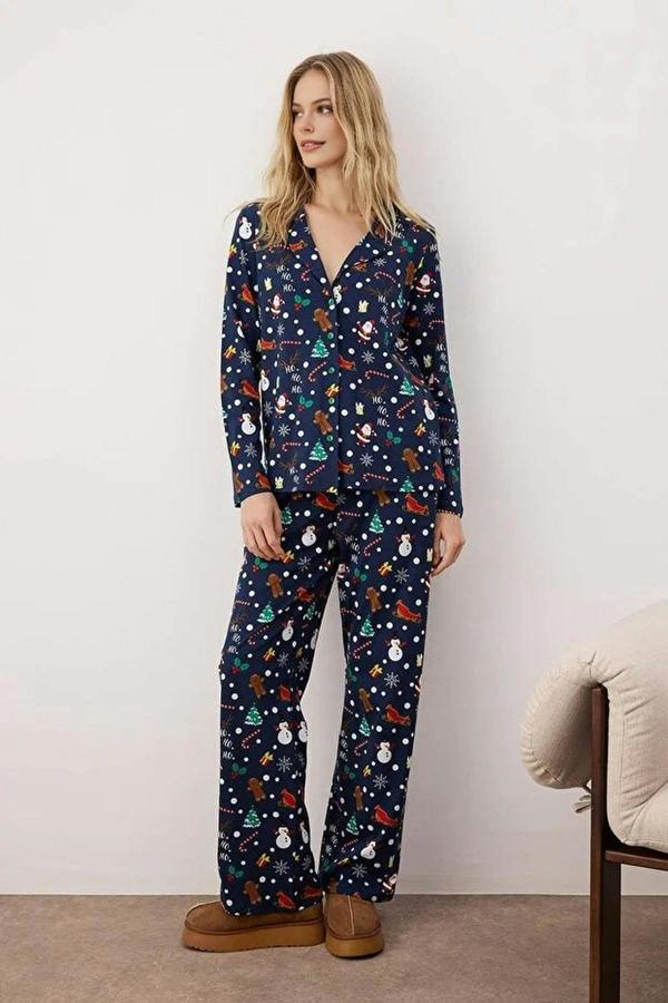 WOVCOR 2-Piece 100% Cotton Christmas Themed Knit Pajama Set