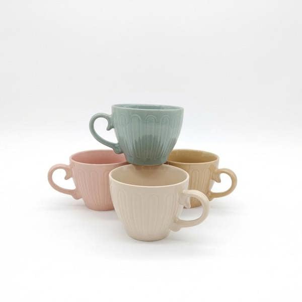 Coffee Mugs 4pc Set 15oz Large Tea Cups Assorted Colours Scrolled Handle