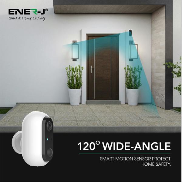 ENER-J Wireless Battery Security Camera, 1080p Smart Home CCTV Camera, PIR Motion Detection, Rechargeable, No Subscription, UK Model