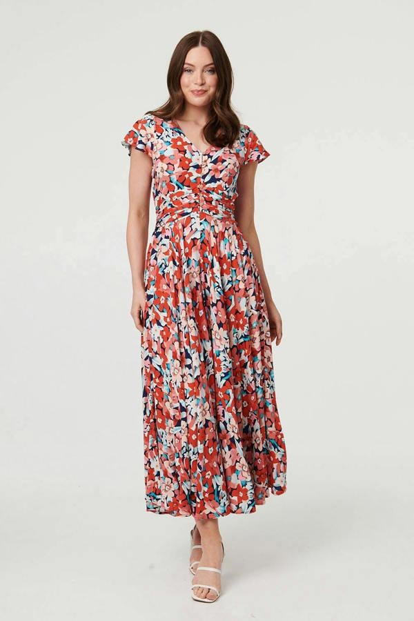 Orange | Ruched Tie Back Cap Sleeve Maxi Dress