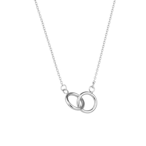A sterling silver necklace with an interlink circles pendant on a gold-plated chain.
