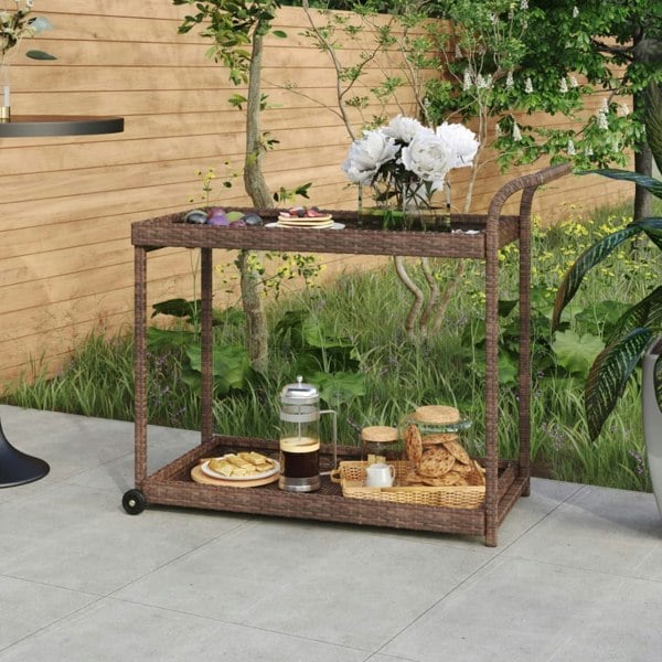 Berkfield Bar Cart Brown 100x45x83 cm Poly Rattan