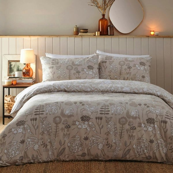 Furn Nook Brushed Cotton Animals Duvet Cover Set - Greige