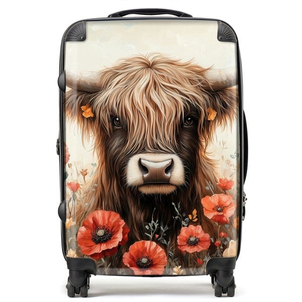 Warren Reed Highland Cow And Summer Flowers Suitcase