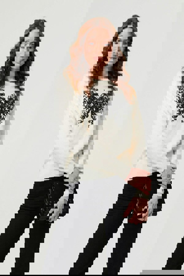 White | Sparkly Butterfly Detail Relaxed Jumper
