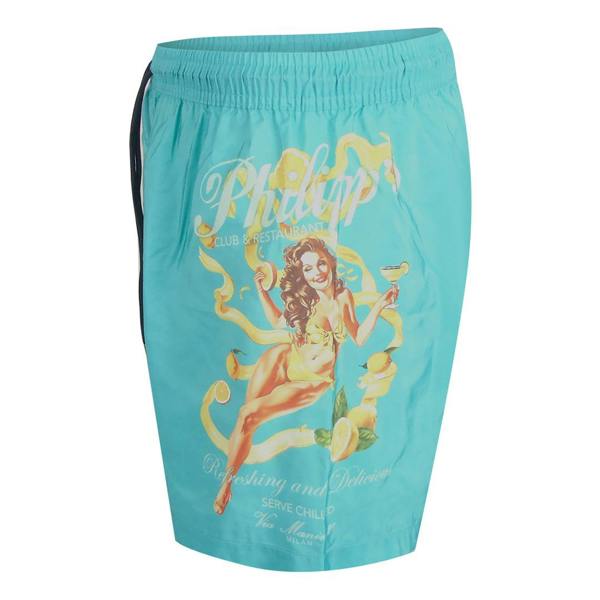 Philipp Plein Pin Up Logo Medium Boardshort Turquoise Swim Shorts L