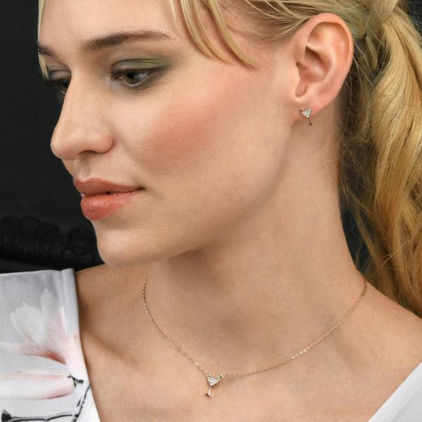 namana Rose Gold Plated Sterling Silver Cocktail Glass Pendant Necklace with Cubic Zirconia