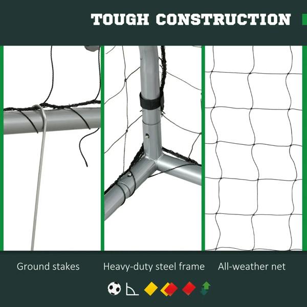 Football goal corner with ground stake, heavy-duty steel frame and all-weather net
