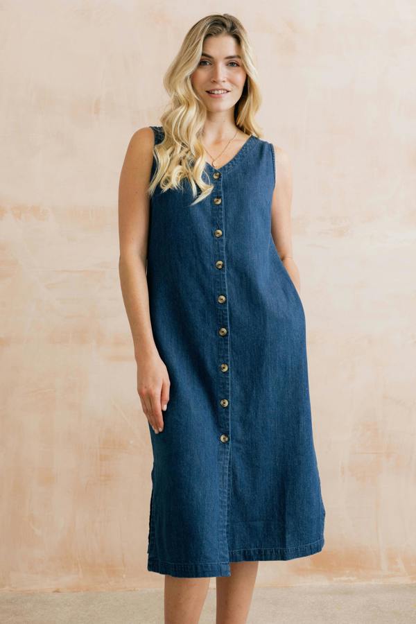 Lily & Me Erica Button Through Denim Midi Dress