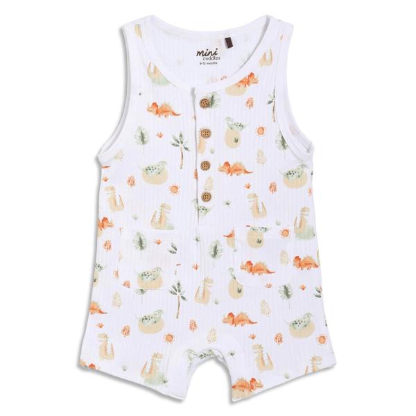 Mini Cuddles Baby Boys Dinosaur Printed Dungaree Set With Matching Cap, Multicolour